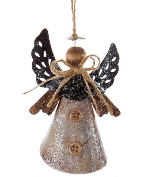 Rustic Angel with Black Wings Ornament