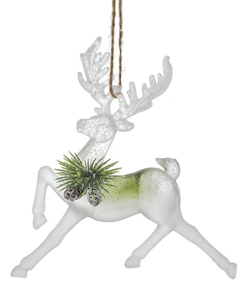 Ornament, clear acrylic, deer in sage and ivory colours