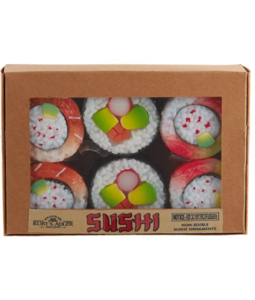 Gift box of 6 ornaments, 6 sushi shaped ornaments