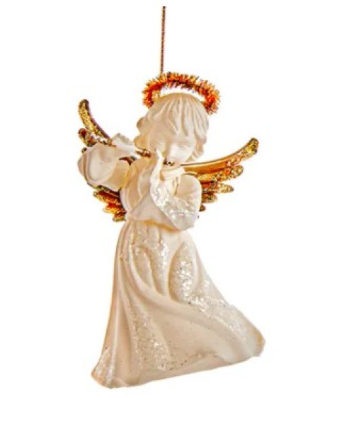 White and Gold Angel with Flute Ornament