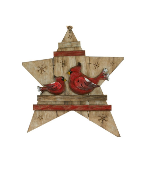 Wooden Star with Cardinals