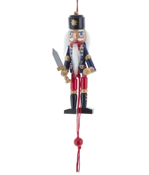 Blue and Red Nutcracket Pull Puppet Ornament