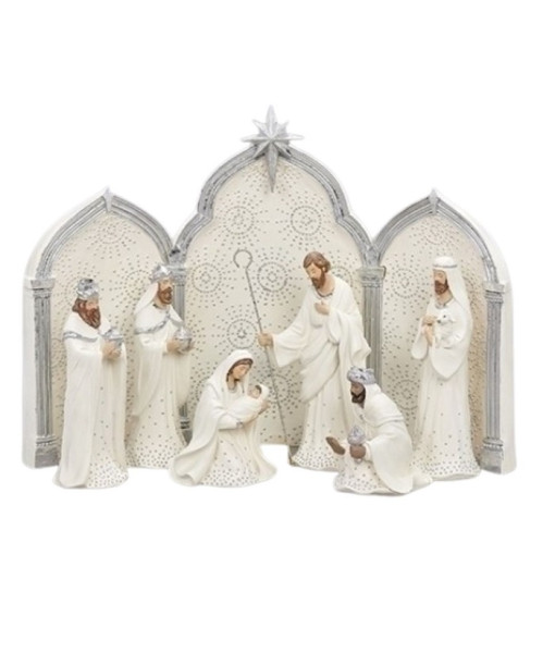 Nativity Scene, White figurines, 9 pcs, 11.5