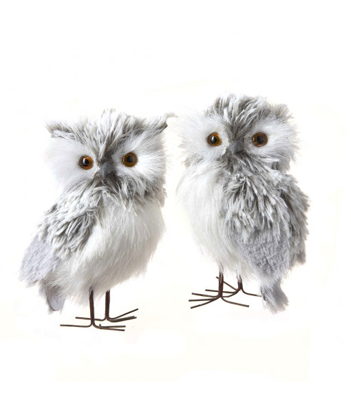 Plush Grey Owl Ornaments (2-Piece Set)