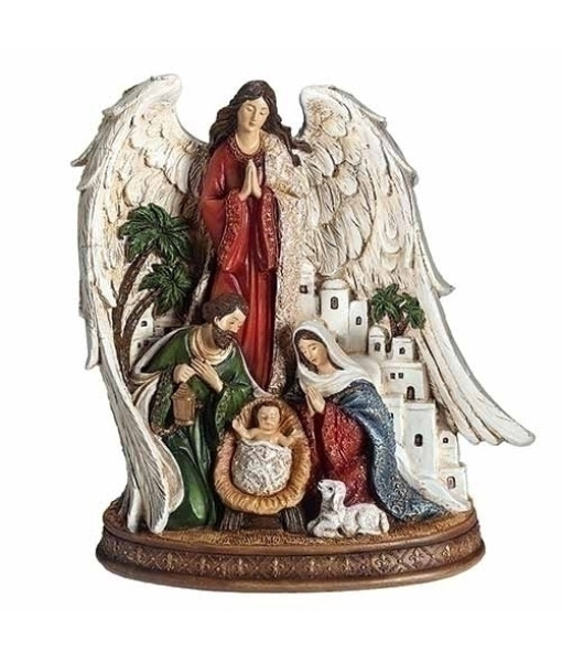 Holy Family with Angel and town of Bethlehem Figurine, 9