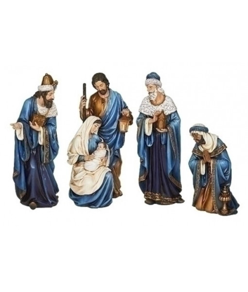 4 Pieces Nativity Set Blue Accents