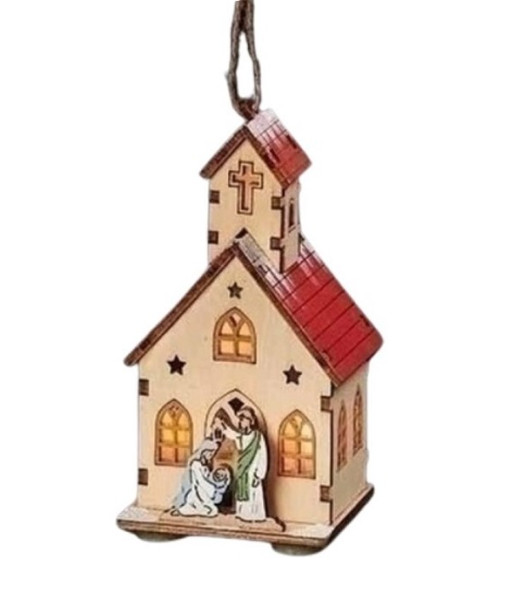 Church with holy Family Ornament, LED