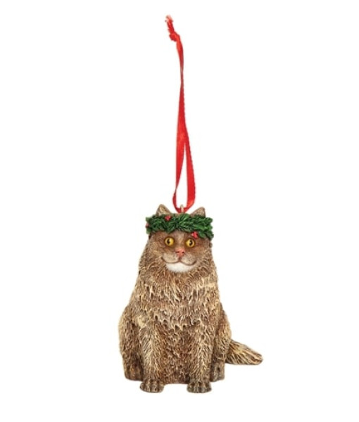 Ornement, chat avec couronne de Noël