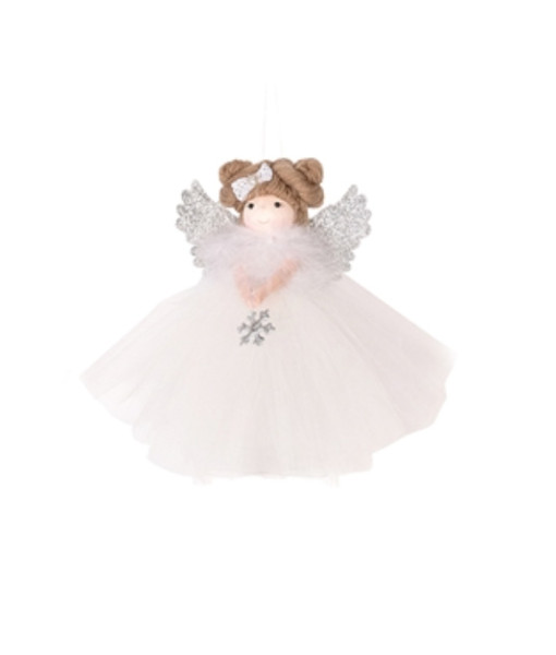 White Fabric Angel Ornament with snowflake design