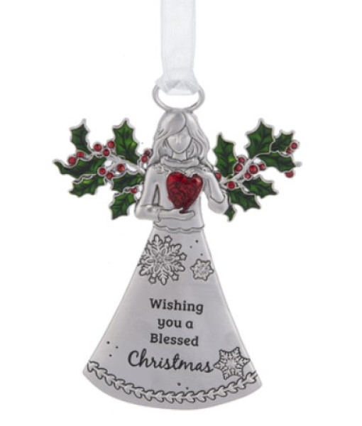 Zinc Angel ornament, with Christmas blessings
