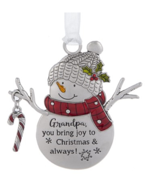 Zinc Snowman ornament with message for Grandfathers