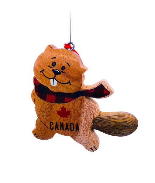 Ornament, Canada Souvenir, Beaver with scarf. Made of Wood