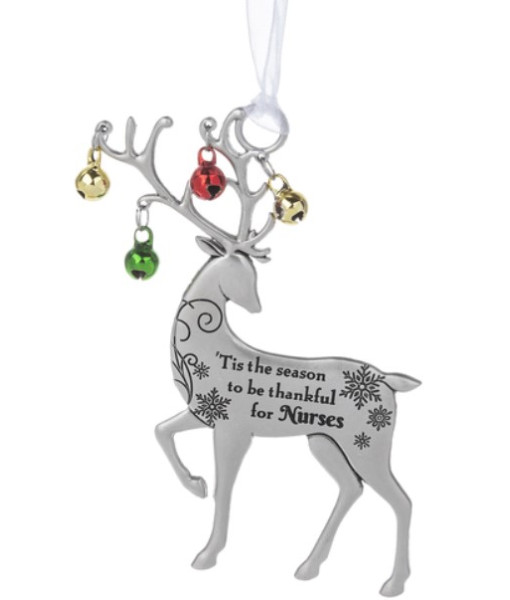 Zinc Reindeer ornament, with message for Nurses
