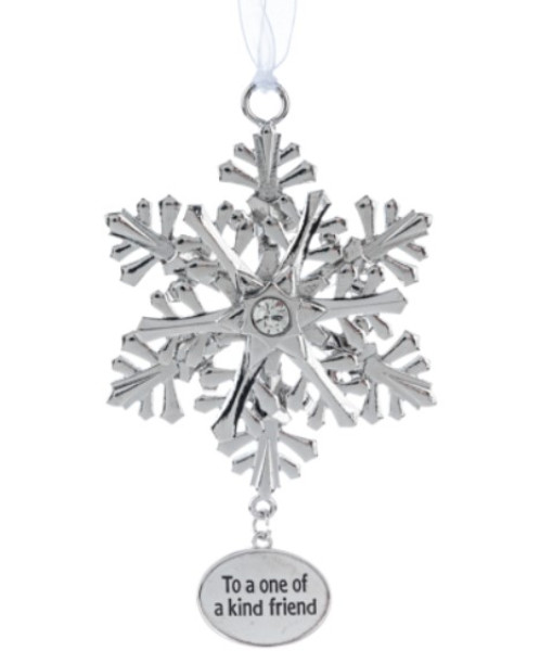 Zinc snowflake ornament with message for friends