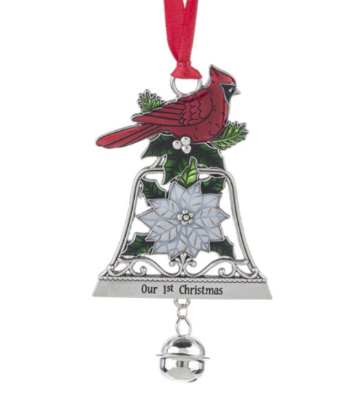 Zinc Cardinal Ornament with message for 1st Xmas