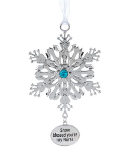 Zinc snowflake ornament with message for Nurses