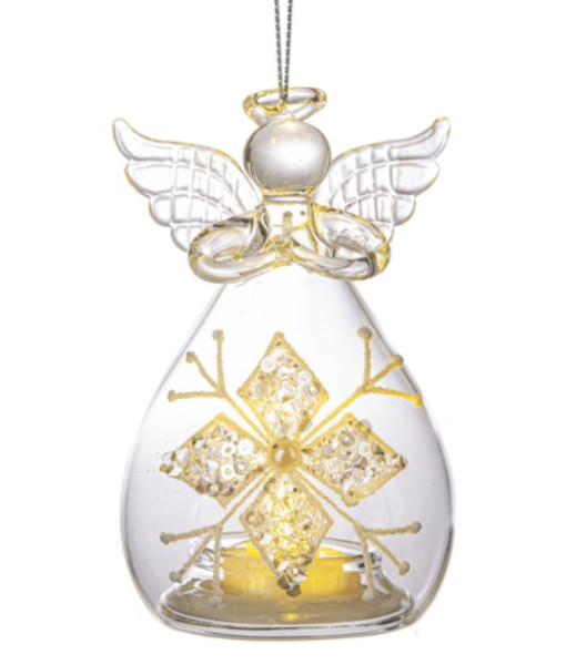 Ornament, Glass Angel, snowflake motif, with LED illumination