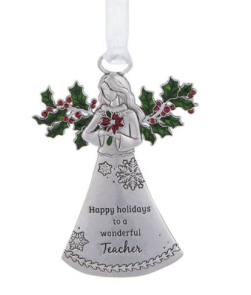 Zinc Angel Ornament with message for Teacher