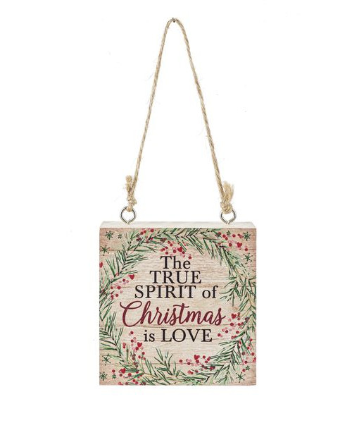 Ornament, wooden plaque, with message 