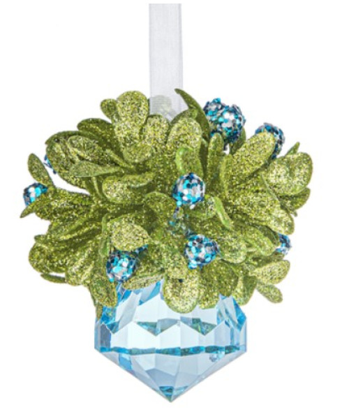 Ornamemt, blue crystal jewel with mistletoe