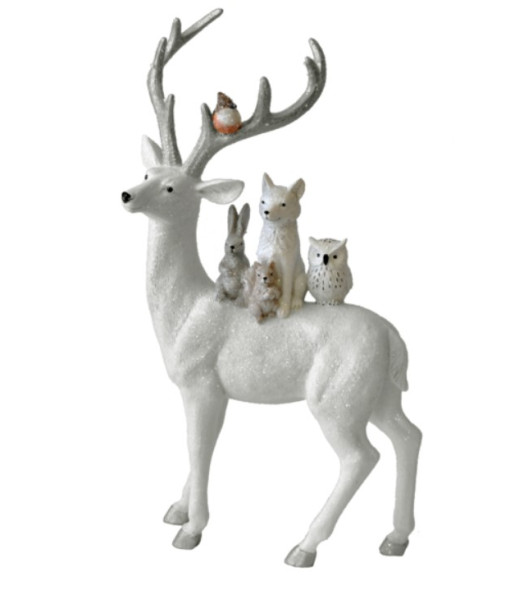 Pièce de table, cerf blanc avec animaux des bois