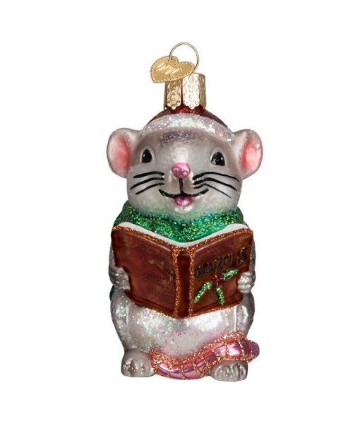 Caroling Mouse Glass Ornament