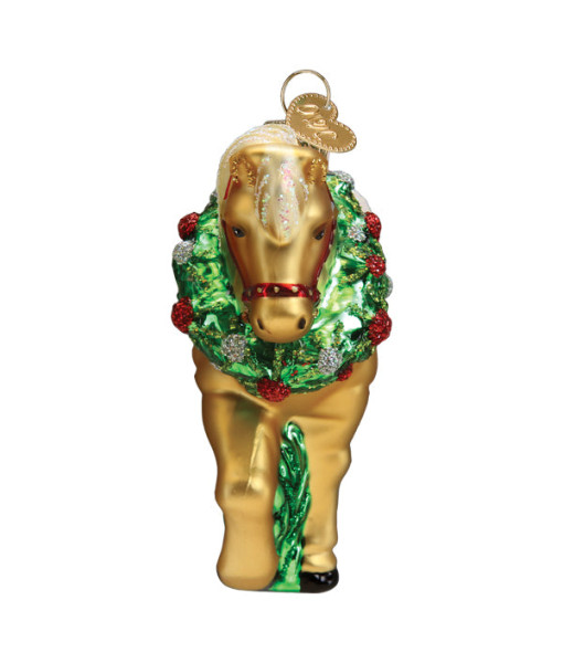 Horse with Christmas Wreath Glass Ornament