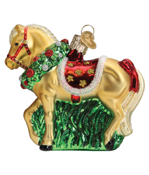 Horse with Christmas Wreath Glass Ornament