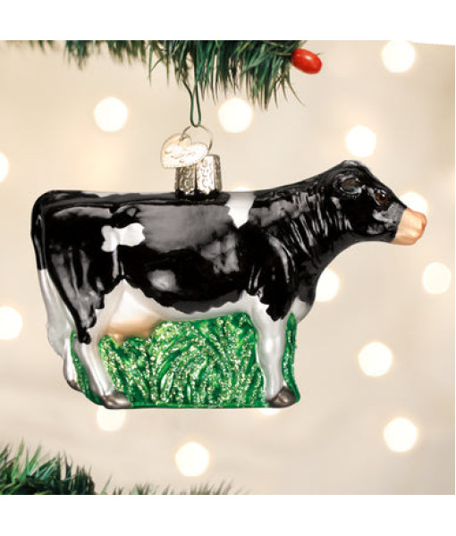 Glass Ornament, Black and white Dairy cow