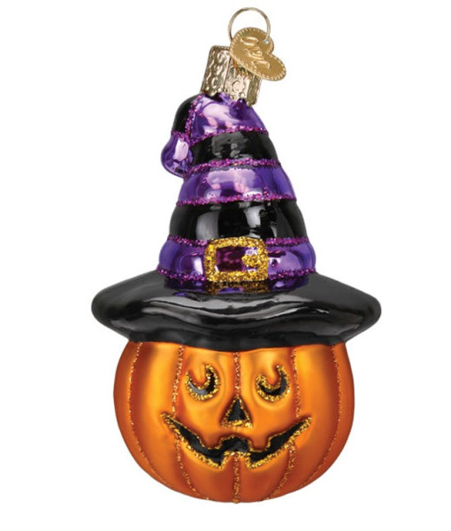 Witch Pumpkin Glass Ornament