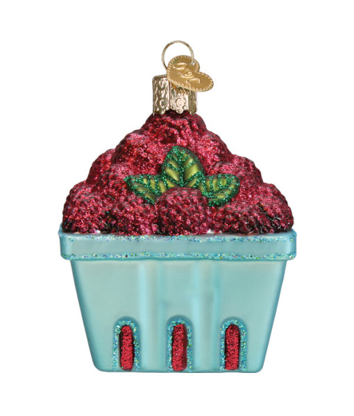 Carton of raspberries Glass Ornament