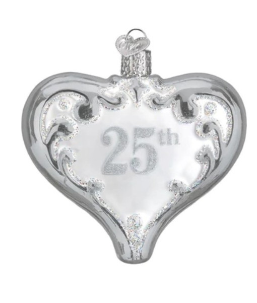 25th Anniversary Heart Glass Ornament