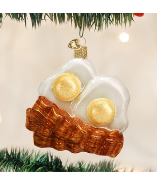 Bacon and Eggs, Sunny Side Up, Glass Ornament