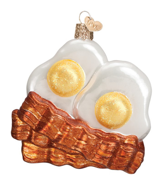 Bacon and Eggs, Sunny Side Up, Glass Ornament