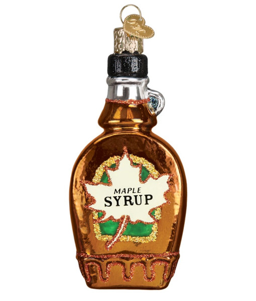 Ornement en verre, sirop d'érable en bouteille