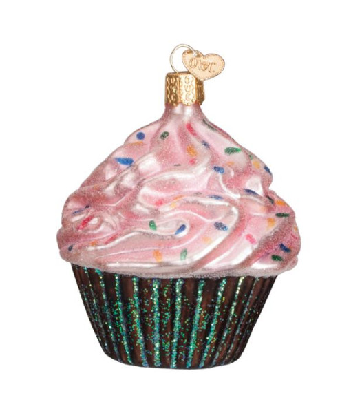 Pink Choco Cupcake Glass Ornament