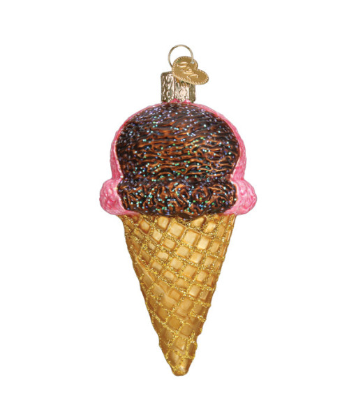 Neapolitan ice Cream Cone Glass Ornament
