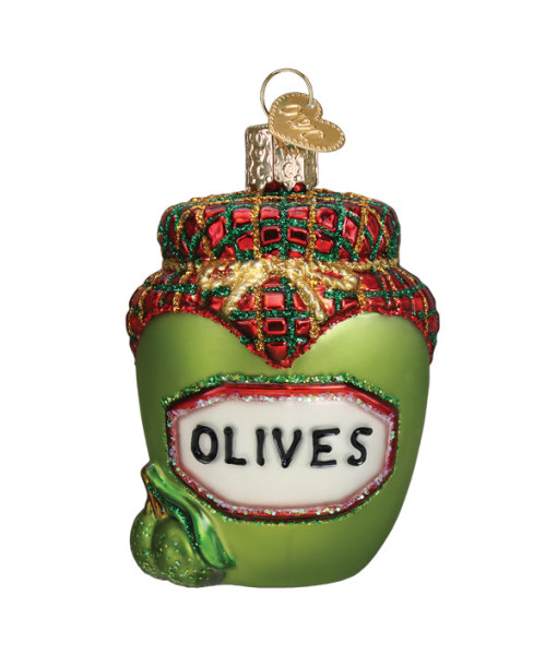 Jar Of Olives Glass Ornament