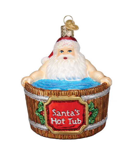 Santa's Hot Tub Glass Ornament