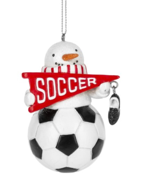 Ornament, resin, Snowman Soccer Ball