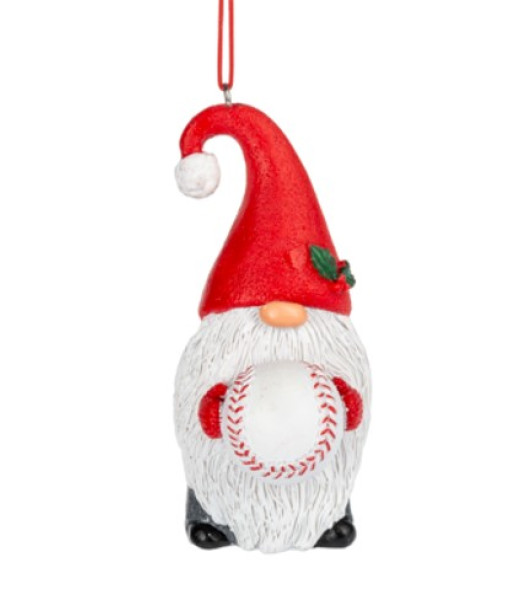 Ornament, gnome with baseball, in resin