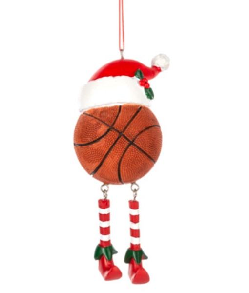 Ornament, Basket ball with Santa hat, and legs, in resin