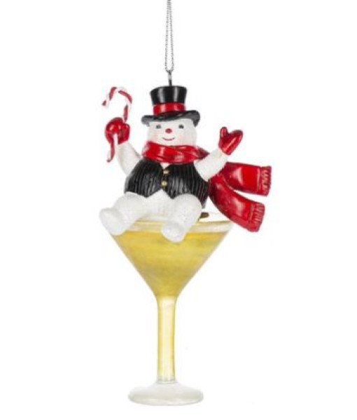 Snowman bartender, Happy Hour, ornament , martini glass