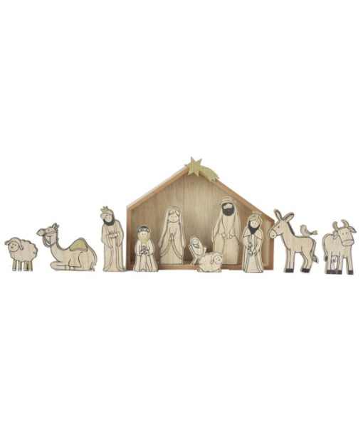 Table/Shelf decor, Nativity scene, 12 pieces, 2D wood grain figurines