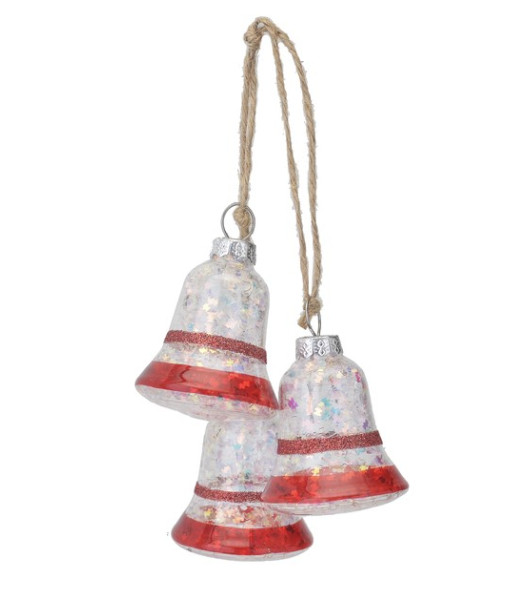 Three glass bell shaped ornaments