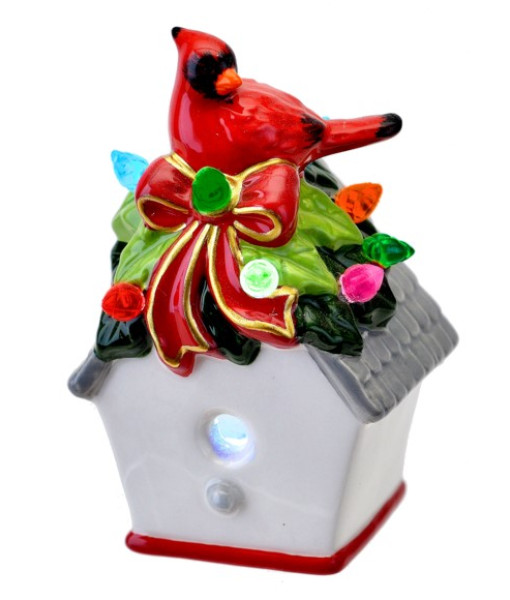 Décor éclairé par LED, Nichoir avec Cardinal rouge