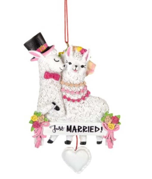 Just Married Llama Couple, ornament