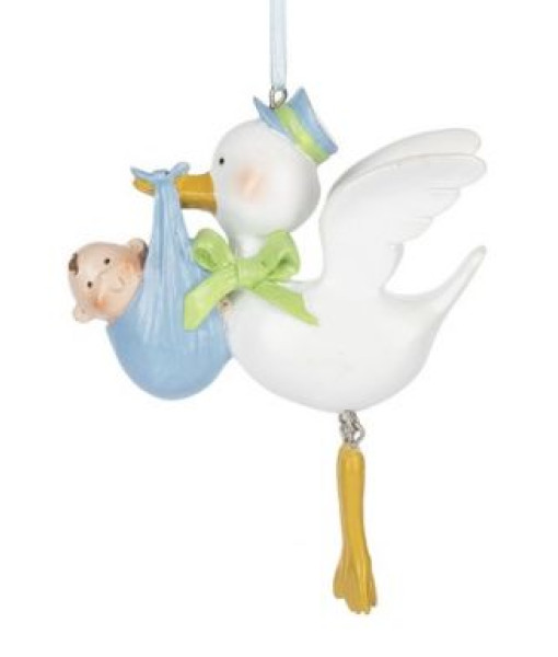 Baby boys`s First Christmas with Stork, Ornament