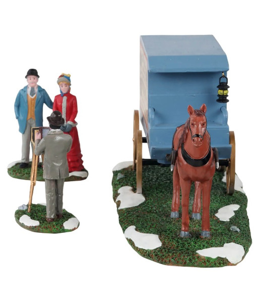Photographe voyageur avec chariot, set de 3 figurines
