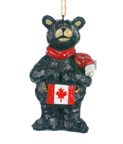Ornament, Standing Black Bear with Canadian Flag
